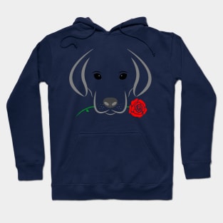 Rescue Puppy Valentine's Day, cute Puppy with Rose in mouth Hoodie